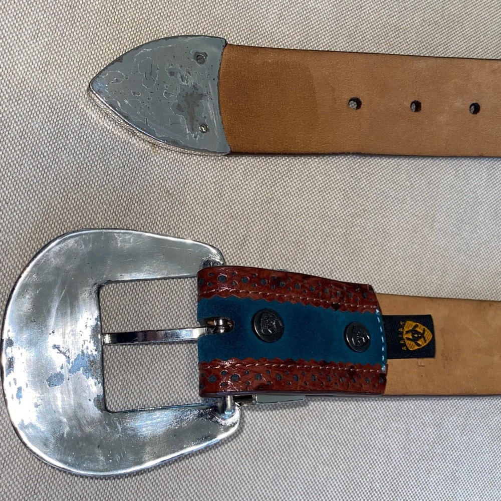 F107052 Ariat Men's Western Belt with Turquoise Blue W Orange Gems 32 / 80 - Picture 7 of 10
